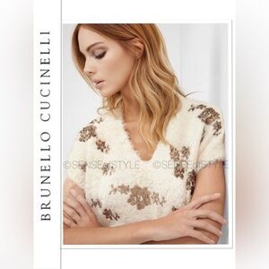 Brunello Cucinelli Women's Sweater Vest Metallic Floral Embroidery Knit …